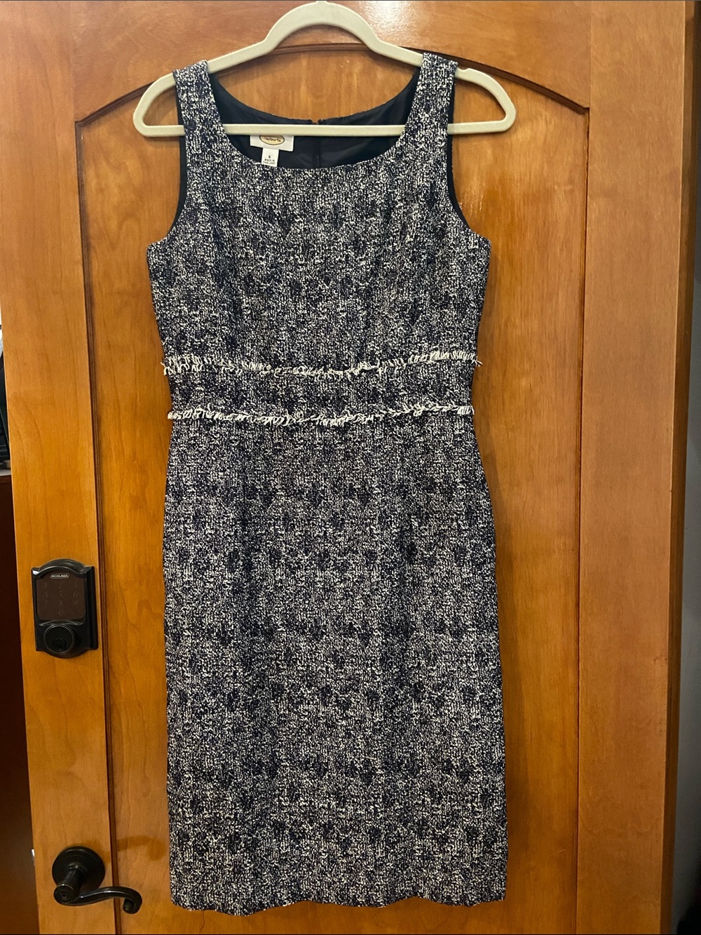 Talbots navy & White Tweed Midi Sheath Dress